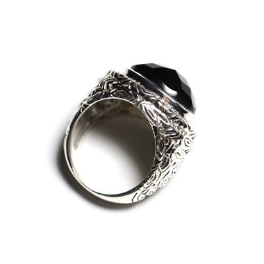 n114 - Bague Argent 925 et Pierre - Onyx noir Ovale facetté 16x12mm 