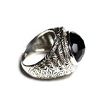 n114 - Bague Argent 925 et Pierre - Onyx noir Ovale facetté 16x12mm 