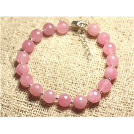 Armband 925 Zilver en Steen - Facet Roze Jade 8mm 