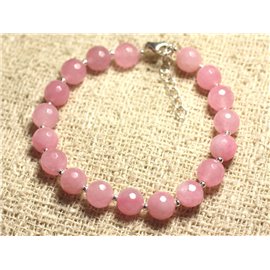 Bracelet 925 Silver and Stone - Faceted Pink Jade 8mm 