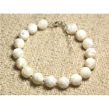 Bracelet Argent 925 et Perles de Nacre Blanche irisée 8mm