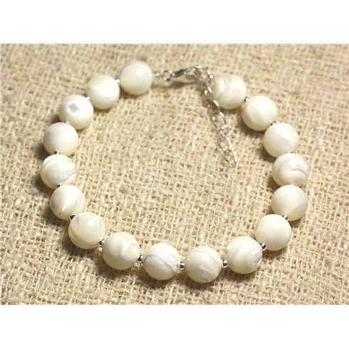 Bracelet Argent 925 et Perles de Nacre Blanche irisée 8mm