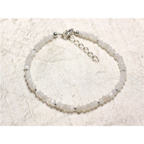 Bracelet Argent 925 et Pierre - Pierre de Lune blanche rondelles facettées 3mm 