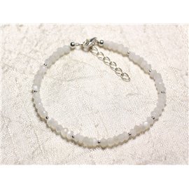 Bracelet Argent 925 et Pierre - Pierre de Lune blanche rondelles facettées 3mm  Bracelet Argent 925 et Pierre - Pierre de Lune blanche rondelles facettées 3mm
