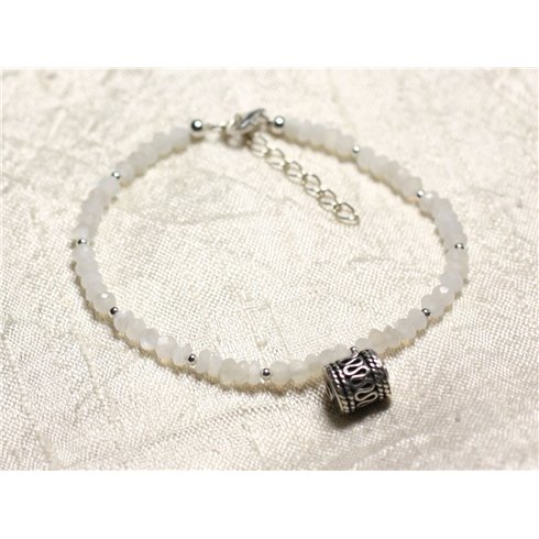 Bracelet Argent 925 et Pierre - Pierre de Lune blanche rondelles facettées 3mm