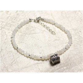Bracelet Argent 925 et Pierre - Pierre de Lune blanche rondelles facettées 3mm  Bracelet Argent 925 et Pierre - Pierre de Lune blanche rondelles facettées 3mm