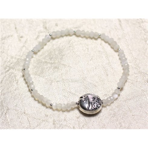 Bracelet Argent 925 et Pierre - Pierre de Lune blanche rondelles facettées 3mm