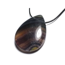 Stone Pendant Necklace - Multicolored Fluorite large drop 60mm 