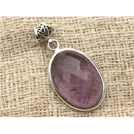 n18 - 925 Silver Pendant and Stone - Faceted Amethyst Oval 27x18mm 
