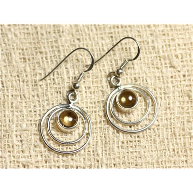 BO202 - Boucles d'Oreilles Argent 925 et Pierre Cercles 16mm Citrine 