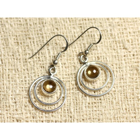 BO202 - Boucles d'Oreilles Argent 925 et Pierre Cercles 16mm Citrine 