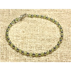 Bracelet 925 Silver and Faceted Peridot Stone Beads 3mm 