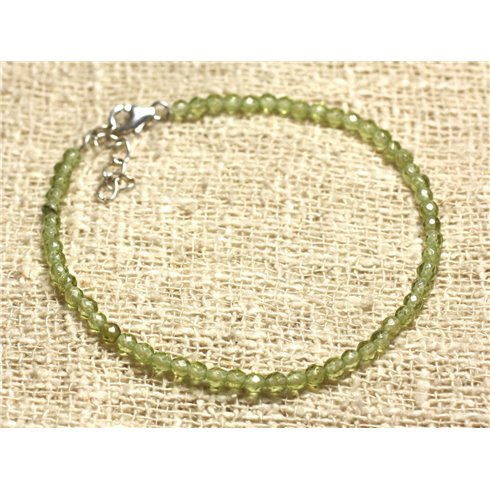 Bracelet Argent 925 et Perles de Pierre Péridot Facetté 3mm