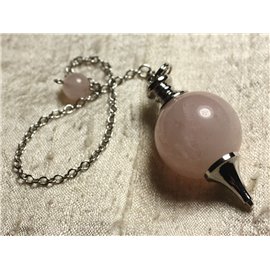 Pendulum Silver Metal Rhodium and Semi Precious Stone - Rose Quartz Ball 25mm 