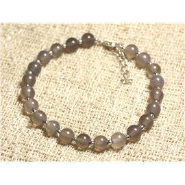 Bracelet 925 Silver and Stone - Gray Agate 6mm