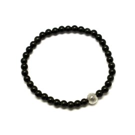 Semi precious stone bracelet black obsidian 4mm and silver pearl 