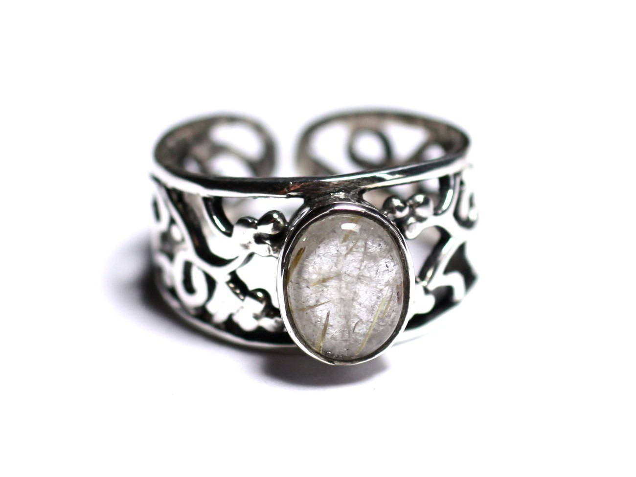 N224 - Bague Argent 925 et Pierre - Quartz Rutile doré Ovale 9x7mm 