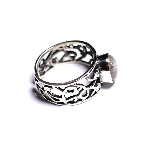 N224 - Bague Argent 925 et Pierre - Quartz Rutile doré Ovale 9x7mm 