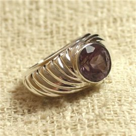 N121 - 925 Silver and semi-precious stone ring - Faceted Amethyst 9mm 
