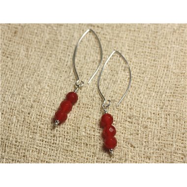 Boucles d'Oreilles Argent 925 Crochets 40mm - Cornaline Facettée 6mm 