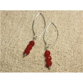 Pendientes De Plata De Ley 40mm Ganchos - Cornalina Facetada 6mm 