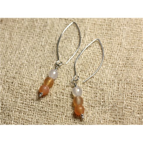 Boucles d'Oreilles Argent 925 Crochets 40mm - Cornaline Facettée 6mm