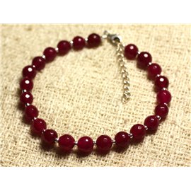 Bracciale in Argento 925 e Pietra - Giada Rossa Rosa Lampone Sfaccettato 6mm 