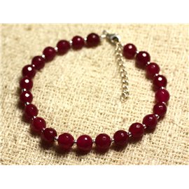 Bracelet 925 Silver and Stone - Red Jade Rose Raspberry Faceted 6mm 