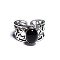 N224 - Bague Argent 925 et Pierre - Onyx noir Ovale 9x7mm 