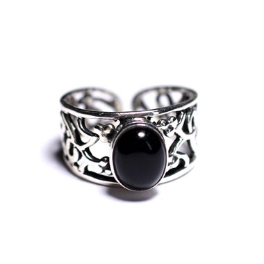 N224 - Bague Argent 925 et Pierre - Onyx noir Ovale 9x7mm 