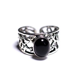 N224 - Anillo de plata y piedra 925 - Ónix negro ovalado 9x7mm 