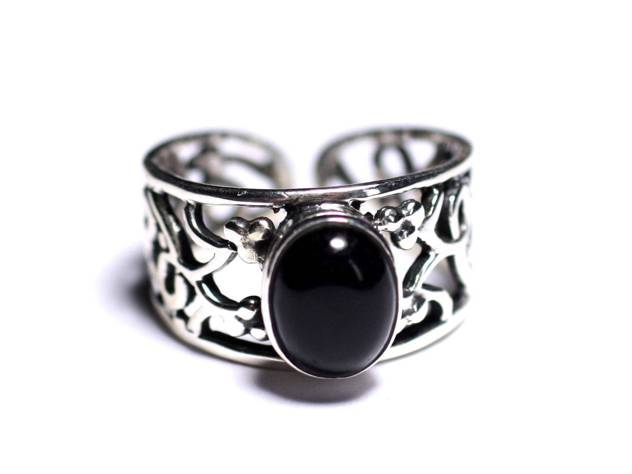 N224 - Bague Argent 925 et Pierre - Onyx noir Ovale 9x7mm 