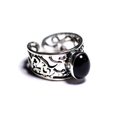 N224 - Bague Argent 925 et Pierre - Onyx noir Ovale 9x7mm 