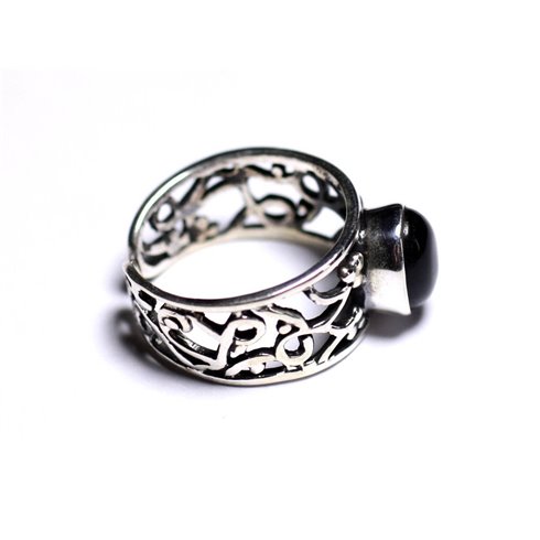 N224 - Bague Argent 925 et Pierre - Onyx noir Ovale 9x7mm 