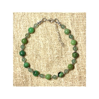Bracelet en Chrysoprase et Aventurine Verte 4 et 6 mm et Perles d'Argent 925