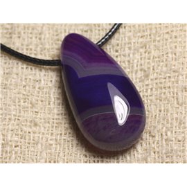 Stone Pendant Necklace - Violet Agate Drop 40mm 