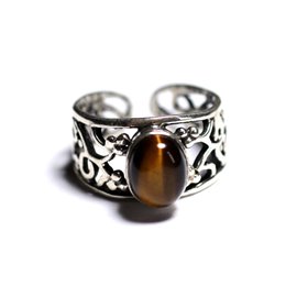 N224 - Ring van 925 zilver en steen - Tijgeroog ovaal 9x7 mm 