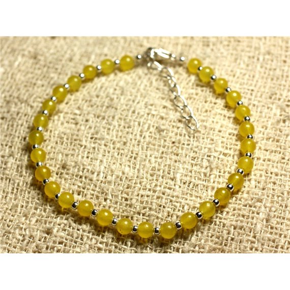 Bracelet Argent 925 et Pierre - Jade Jaune 4mm 