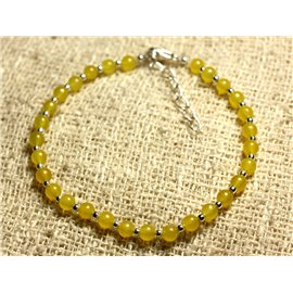 Bracelet 925 Silver and Stone - Yellow Jade 4mm 