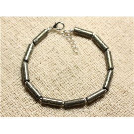 Bracelet 925 Silver and Stone - Pyrite Tubes 13mm 