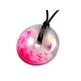Collana con ciondolo in pietra - Ciambella in agata rosa Pi 40 mm 