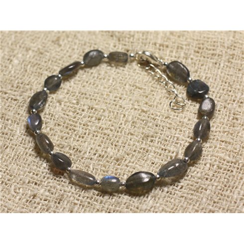 Bracelet Argent 925 et Labradorite Olives Nuggets 6-10mm