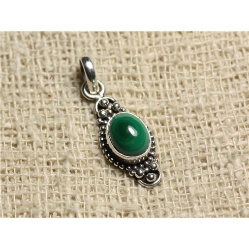 Pendentif Argent 925 et Pierre - Malachite Ovale 24x10mm 