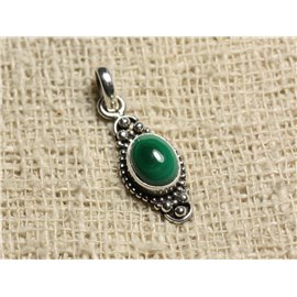 925 Silver Pendant and Stone - Oval Malachite 24x10mm 