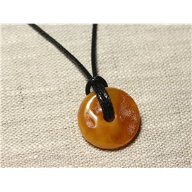 N1 - Natural Amber Stone Pendant Necklace Donut Pi 22mm 