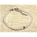 Bracelet Argent 925 et Pierre semi précieuse Jade Blanche 4mm