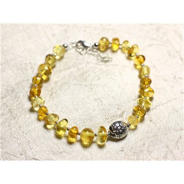 Bracelet Argent 925 Tortue et Ambre naturelle - Rondelles 6-9mm 