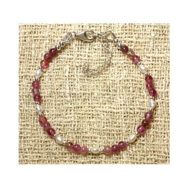 Bracelet Tourmaline Rose Perles de Culture et Argent 925