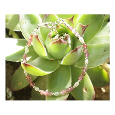Bracelet Tourmaline Rose Perles de Culture et Argent 925 2