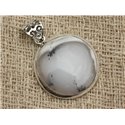 n13 - Pendentif Argent 925 et Agate Dendritique Rond 27mm 